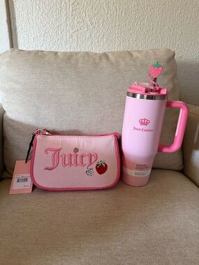 BEAUTIFUL JUICY COUTURE pink#1 Strawberry Convertible Wristlet W Tumbler 🍓